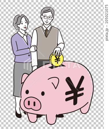 Senior couple with piggy bank Senior couple with piggy bank 105021075