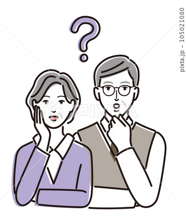疑問符を浮かべるシニア夫婦 105021080
