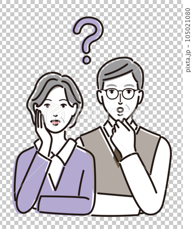 疑問符を浮かべるシニア夫婦 105021080