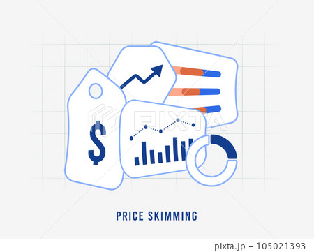 Price Skimming strategy concept. High initial product price, gradual reduction. Price Skimming strategy concept. High initial product price, gradual reduction. 105021393