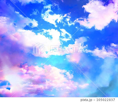 美しい朝焼けと雲の隙間から輝く太陽光の風景背景イラスト 105022837