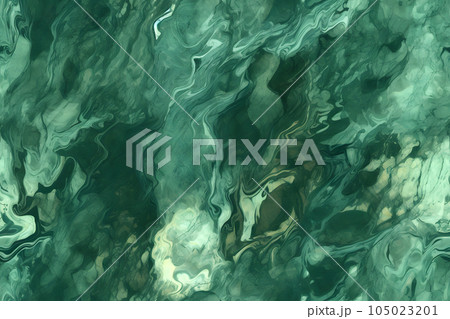 seamless green marble texture with black and white veins, neural network generated image 105023201