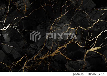 seamless black marble texture with golden veins, neural network generated image 105023733