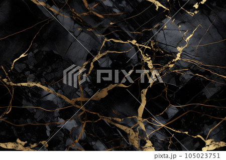 seamless black marble texture with golden veins, neural network generated image 105023751