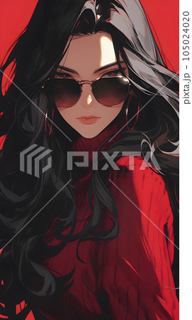 サングラスをかけた女性のアニメイラスト（Generative AI）のイラスト