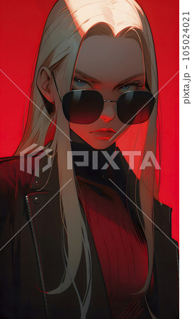 サングラスをかけた女性のアニメイラスト（Generative AI）のイラスト