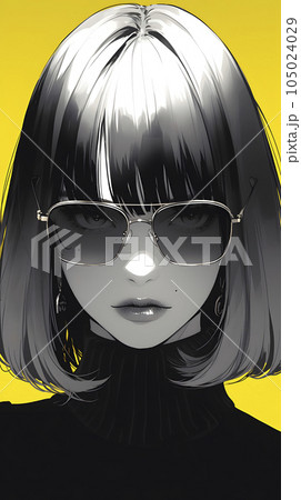 サングラスをかけた女性のアニメイラスト（Generative AI）のイラスト