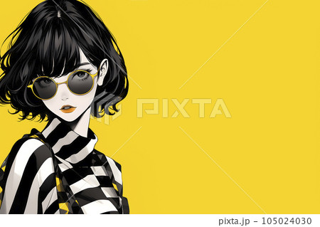 サングラスをかけた女性のアニメイラスト（Generative AI）のイラスト