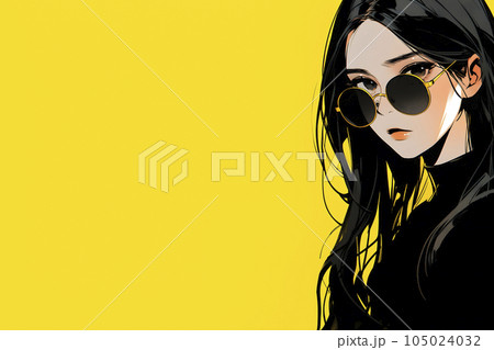 サングラスをかけた女性のアニメイラスト（Generative AI）のイラスト