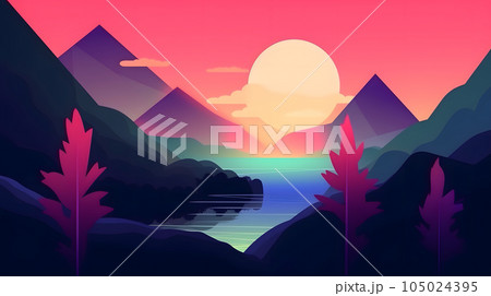 generic low-fi synthvawe gradient sunset landscape in neon colors, neural network generated image generic low-fi synthvawe gradient sunset landscape in neon colors, neural network generated image 105024395