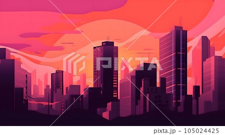 generic low-fi synthvawe gradient sunset landscape in neon colors, neural network generated image 105024425