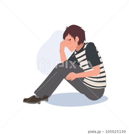Sadness and Loneliness concept. Worried Man Sitting Alone with Sadness, Anxiety, and Troubled Thoughts. Flat vector cartoon illustration Sadness and Loneliness concept. Worried Man Sitting Alone with Sadness, Anxiety, and Troubled Thoughts. Flat vector cartoon illustration 105025130
