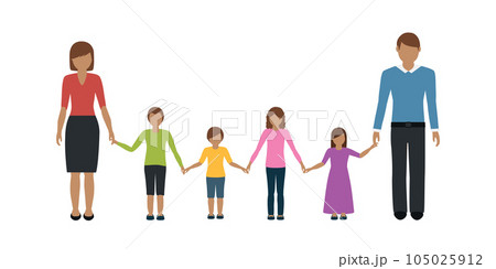 big family characters mother father and four children isolated big family characters mother father and four children isolated 105025912