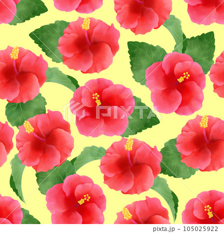 ハイビスカスをモチーフにしたシームレスパターン 105025922