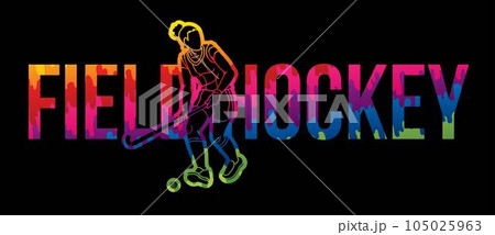 Field Hockey Text Designed with Female Player Cartoon Sport Graphic Vector 105025963