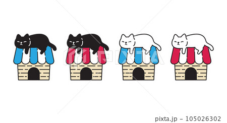 cat vector kitten house icon neko calico pet cartoon character doodle symbol tattoo stamp scarf illustration design isolated 105026302
