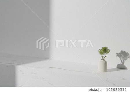 Simple monotone background with vases, tree shadows and natural light. 105026553
