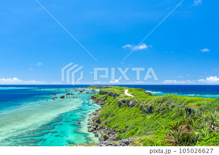 沖縄県宮古島　夏の東平安名崎 105026627