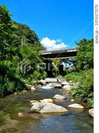 綺麗な渓谷でルアー釣りをする釣り人 105027070