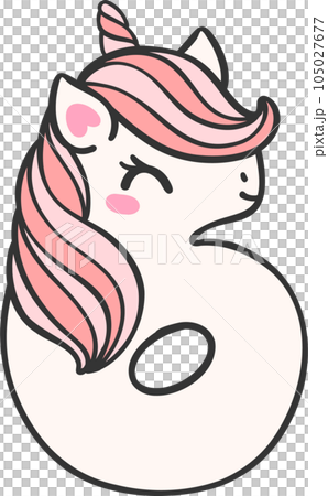 cute unicorn doodle number 6, six is a pink kawaii cartoon illustration with a unicorn head  105027677