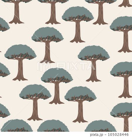 Dragon blood tree seamless pattern. Socotra island landscape background, vector illustration. Dragon blood tree seamless pattern. Socotra island landscape background, vector illustration. 105028446