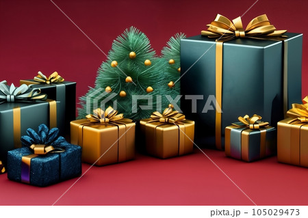 festive Christmas gifts 3d-illustration wrapped packages festive Christmas gifts 3d-illustration wrapped packages 105029473