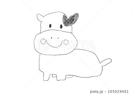 笑顔の牛の絵？何だろうこの優しい生き物は？子供の書いた絵は不思議で自分らしさが隠っている 105029481
