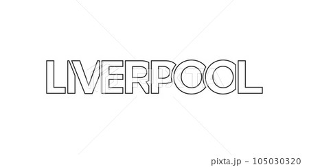 Liverpool city in the United Kingdom design features a geometric style illustration with bold typography in a modern font on white background. 105030320