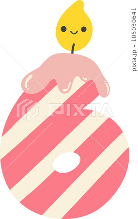 A cartoon number 6 birthday candle with a pink and white striped design. This cheerful and festive image is perfect for any birthday celebration. 105030641