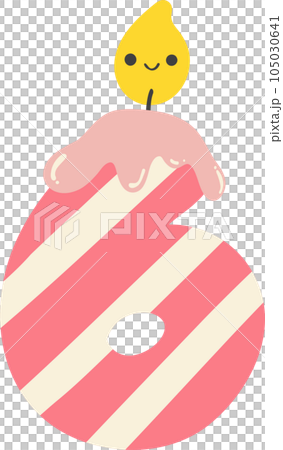 A cartoon number 6 birthday candle with a pink and white striped design. This cheerful and festive image is perfect for any birthday celebration. 105030641
