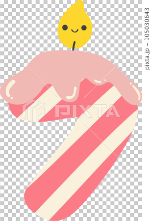 A cartoon number 7 birthday candle with a pink and white striped design. This cheerful and festive image is perfect for any birthday celebration. 105030643