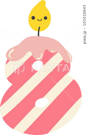 A cartoon number 8 birthday candle with a pink and white striped design. This cheerful and festive image is perfect for any birthday celebration. A cartoon number 8 birthday candle with a pink and white striped design. This cheerful and festive image is perfect for any birthday celebration. 105030645