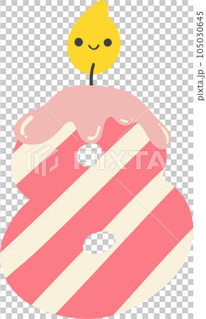 A cartoon number 8 birthday candle with a pink and white striped design. This cheerful and festive image is perfect for any birthday celebration. A cartoon number 8 birthday candle with a pink and white striped design. This cheerful and festive image is perfect for any birthday celebration. 105030645