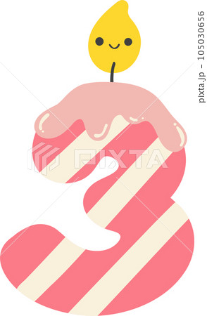 A cartoon number 3 birthday candle with a pink and white striped design. This cheerful and festive image is perfect for any birthday celebration. A cartoon number 3 birthday candle with a pink and white striped design. This cheerful and festive image is perfect for any birthday celebration. 105030656