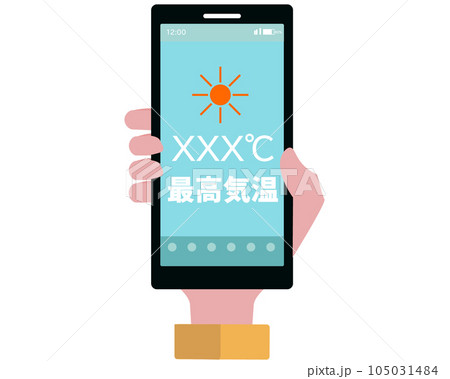 夏の最高気温とスマホアプリ。暑い。ベクターイラスト 105031484