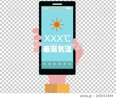 夏の最高気温とスマホアプリ。暑い。ベクターイラスト 105031484