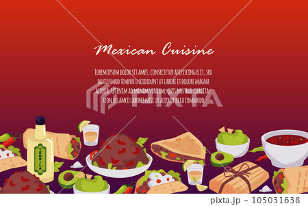 Banner about Mexican cuisine with various dishes flat style 105031638
