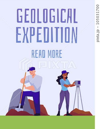 Geological expedition and exploration of mineral resources banner, flat vector. Geological expedition and exploration of mineral resources banner, flat vector. 105031700