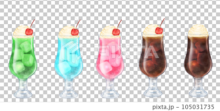 アナログ水彩風のクリームソーダとコーヒーフロートのセット アナログ水彩風のクリームソーダとコーヒーフロートのセット 105031735
