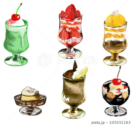 水彩で描いたレトロ喫茶店スイーツ 水彩で描いたレトロ喫茶店スイーツ 105032163