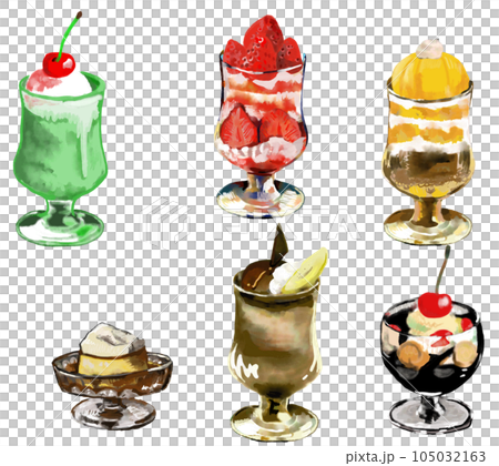 水彩で描いたレトロ喫茶店スイーツ 水彩で描いたレトロ喫茶店スイーツ 105032163