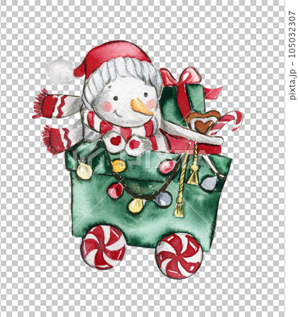 Christmas wagon with gifts . Watercolor hand drawn illustration for invitations, greeting cards, prints, packaging and more. Merry christmas and happy new year. Christmas wagon with gifts . Watercolor hand drawn illustration for invitations, greeting cards, prints, packaging and more. Merry christmas and happy new year. 105032307