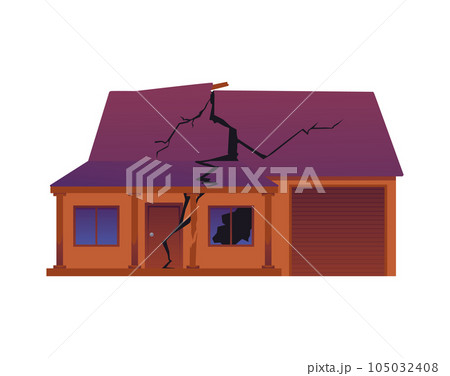 Exterior of house destroyed with earthquake or war flat style, vector illustration 105032408