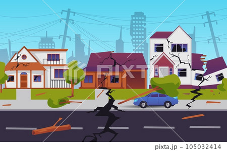 Scene with city after earthquake flat style, vector illustration 105032414