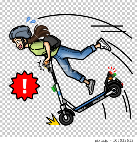 一名女子在電動浮板上突然剎車摔倒的插圖（帶頭盔） 105032612