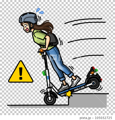 女子使用電動浮板（帶頭盔）下台階時即將摔倒的插畫 105032725