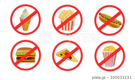 fast food prohibited sticker sign symbol set fast food prohibited sticker sign symbol set 105033231