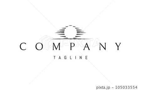 Vector logo on which an abstract image of a sunny sunset on the sea in the style of white space. 105033554