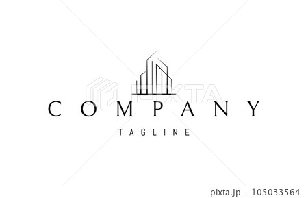Vector logo on which an abstract image of a modern skyscraper in a linear style. Vector logo on which an abstract image of a modern skyscraper in a linear style. 105033564