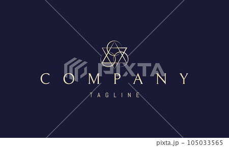 Vector golden logo on which an abstract image of an alchemical symbol with triangles and circles. Vector golden logo on which an abstract image of an alchemical symbol with triangles and circles. 105033565